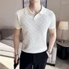 Polo da uomo alta elasticità da uomo a maniche corte in maglia polo 2024 estate stile britannico solido casual aderente t-shirt abbigliamento