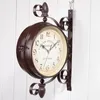 Horloges murales 1pcs double face horloge horloge vintage inspiré quartz fer forgé gare café maison décorative ronde suspendue