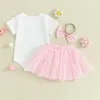 Set di abbigliamento Estate Neonata Neonata Gonna Manica corta Lettera Ciambella Stampa Pagliaccetto Fascia in tulle