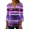 Dames T-shirts Kleurblok Tuniek Tops Voor Dames Bloemenprint Ronde hals Casual blouse Knopen Geplooid 3/4 mouwen Losse trui Y2k Ropa De