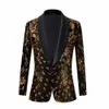 Svart Shiny Gold Sequin Glitter Empelled Blazer Jacket Nightclub Prom Suit Red Men Costume Homme Stage Clothes for Singers Q8CF#