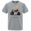 Motosiklet Tutkunu Sokak Teddy Rider Baskılı T-Shirt Erkekler Gevşek Kırış Kısa Kollu Yaz Nefes Alabilir Tee Cot Giyim D9gr#