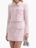 Arbeitskleider Damen-Rosa-Karo-Anzug, einreihig, Umlegekragen, Langarm-Jacke oder Minirock mit hoher Taille, Frühling 2024, Tweed-Set