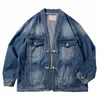 heavyweight Denim Jacket Men Loose Jeans Taoist Robe Coat Streetwear Vintage Cowboy Cardigan Top Male z0C7#