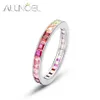 ALLNOEL Anelli in argento sterling 925 per le donne Arcobaleno colorato Zircone Cerchio completo Pietra preziosa bianca Estate Trendy Gioielleria raffinata Regali 240327