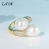 LAYA 925 Sterling Silver Adjustable Double Pearl Ring For Women Sparkling Zircon Engagement Anniversary Fine Jewelry 240327