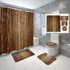 Shower Curtains Vintage Wood Grain Style Curtain Set Non-slip Mat Toilet Bathroom Decor Waterproof Personality