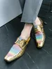 Casual Shoes Men Rivets Loafers Bling Gold Glitter Round Toe Slip-On Flat Leisure For Man Party Male