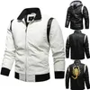 Herren Motorrad Biker Lederjacken Scorpi Stickerei PU Mantel Frühling Herbst Fi Stehkragen Lederjacke 74V7 #