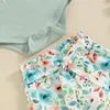 Kläderuppsättningar födda flickor kläder set Summer Short Sleeve Letter Print Romper Flower Pants pannband 3st -outfit spädbarn