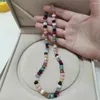 Chaînes Collier noué à la main Design Perle d'eau douce blanche 5x8mm Couleur bonbon Face Jade Mix Chaîne de cou 45cm