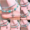 Anklets Vintage Starfish Pendant For Women 2023 Beach Stone Beads Anklet Bohemian Ankle Bracelet On Leg Summer Foot Jewelry Drop Deli Dhl1P