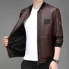 new Men's Leather Jacket Trend Slim jacket Male Baseball Collar Pu Leather Motorbike Jackets Solid Color Causal Mens Outwear p6ti#