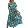 Designer Womens Clothing Boho Dress Beach Wear Peplum Crew Neck Summer Conventional Sleeve Flora Printed Dresses Short s xl Skirt