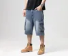 Idopy Sommer Männliche Retro Cargo Denim Shorts Vintage Säure Gewaschen Verblasst Multi-Taschen Military Stil Biker Jeans Für Männer 240327