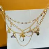 Multilayer Charm Bracelet Brand Designer Clover Crystal Letter Chain Bracelet Women Pendant 18K Gold Silver Plated Stainless Steel Necklace Fashion Jewelry