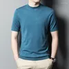 Erkek kazaklar Erkekler Halka Yün Sweater Gömlek 2024 Bahar Kısa Kollu Maşa Yıkanmış Adam Saklama Örme Saf Tshirt