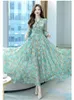 Casual Dresses Jacquard V-neck Ladies Long-sleeved Dress 2024 Spring And Summer Waist Slim Female