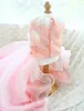 Dog Apparel Handmade Unique Design Luxury Clothes Princess Pet Wedding Dress Pink Gown Trailing Evening Party 3D Flower Embroidery Skirt