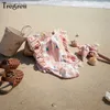 One-Pieces Tregren 6M-3Y Cute Toddler Baby Girl One Piece Swimsuit Cartoon Ice Cream Print Sleeveless Ruffled Swimsuit Summer Beach Wear 24327