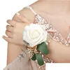 Charm Armband Champagne -handledsarmband Brudtärna Sisters Handgjorda blomma konstgjorda siden Rose Flowers for Dancing Party Drop Delive OT9IS