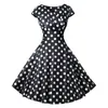 Casual Dresses Retro Style Polka Dot Printed Solid Color Womens fin klänning Cocktail Formation Fall Formal