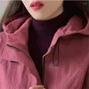 Women's Trench Coats Spring And Autumn 2024 Fashion Frock Coat Womens Long Solid Color Warm Casual Hooded Waist Female Clothes Windbreaker
