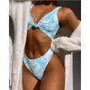 Maillots de bain pour femmes Dames Tie-Dye Imprimer Split Maillot de bain Femmes 2 pièces Bikinis Sexy Taille haute Bikini Maillot de bain Deux pièces Été