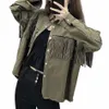 2023 Fi Vintage Fringe Kralen Losse Denim Jasje Vrouwen Kwastje Lg Mouw Verzwakte Trim Dames Bovenkleding Chaqueta Mujer x4HF #