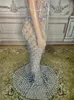 Sıradan Elbiseler Seksi Sequin Rhinestone Mesh Bodycon Balıktail Elbise Kadın Omuz Kapalı Kılıf Maksi Lady Elegant Party Akşam