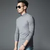 Männer High Neck Dünne Dünne Rollkragen Lg Hülse Tops Pullover T-Shirt Solide Koreanische Einfache Tees Unterhemd Casual Männliche T-shirt 52Mm #