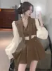 Work Dresses Blazer Skirt Sets Ladies Puff Sleeves Suit Collar Shirt Women Autumn High Waist Meat-Ering Small Fragrance Drop Delivery Ot6Gx