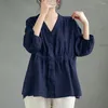 Damskie bluzki damskie bawełniana lniana koszula w szpic pół-nutka pół rękawów stały kolor tope