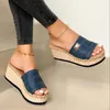 Slipare på en kilhusplattform Summer Kvinnor Skor Slides Low Big Size Fashion Pantofle Luxury 2024 Hoof Heels PU BASIC RUB