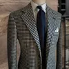 Houndstooth Busin Blazer för män 2023 Plaid notched LAPEL kostym Jacka formell manlig firock E3sq#