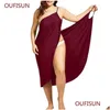 Abiti casual basic Oufisun Donna Taglie forti Pareo Beach Er Up Wrap Dress Bikini Costume da bagno Up Robe De Plage Beachwear Femme Tun Dhjpw