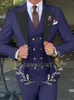 ファッション3ピースセットシングル胸肉Groommen Beige Groom Tuxedo Black Lapel Men Suits Wedding Man Blazer 240306