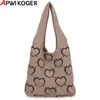 Cordão feminino crochê bolsa de ombro grande capacidade padrão coração estética bolsa versátil moda hobo casual deslocamento