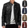 mens Motorcycle Leather Jacket Slim Fit Short-Coat Lapel PU Jackets Autumn New Zipper Stand Windproof Leather Coat Mens Clothing Q0s0#