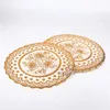 Table Mats 12pcs 8 Inches Eco-friendly PVC Plastic Round Golden Lace Scarf Doily Placemat Tabletop Place Dining Decoration Tools