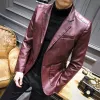 spring Autumn Korean Style Men's Slim Fit Motorcycle PU Leather Jacket, Single Breasted Busin Coat, Fi Streetwear m1cF#