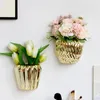 Vases Gold Wall Hanging Ceramic Vase Vertical Pattern Hydroponic Flower Pot Decoration Potted Living Room Home Decor