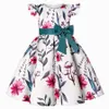 Baby Mädchen Bogen Kleid Prinzessin Kinder Kleidung Kinder Kleinkind Blume Drucken Geburtstag Party Kleidung Kid Jugend Weiß Rock Z4BN #