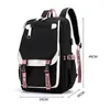 School Bags Large For Fashion Black Pink Teen Backpack Teenage Girls USB Port Canvas Schoolbag Student Book Bag Mochila