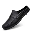 Casual Schoenen Zomer Ademend Half Voor Mannen Loafers Slippers Leer Rijden Schoen Loafer Lichtgewicht Flats Sandalen Grote Maat47