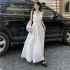 Beach Resort Style V-neck Strap Dress for Womens Summer New Slimming White Long Skirt French