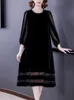 Robe Longue en velours noir pour femmes, Vintage, élégante, robes de soirée de bal, mode coréenne, col rond, épissage, décontractée, automne 240327