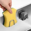Armazenamento de cozinha 2 pçs suporte esponja sabão rack secagem auto adesivo pia dreno cremalheiras aço inoxidável ganchos parede tampa