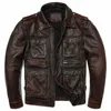 Neue M65 Brown Vintage Style Echte Lederjacke Männer natürlicher Kuhlattenfisch Fi Slim Coat Jacken Mann 63RH#