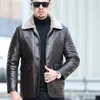 yxl-838 Natural Leather Men's Autumn and Winter Sheepskin Casual Lapel Mid Length Busin Leather Down Jacket Plus Size o4Ri#